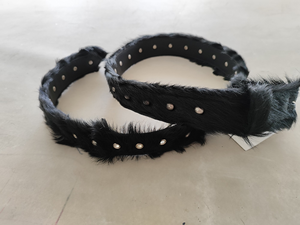 Black Faux Fur <b>Belt</b> With Silver <b>Studs</b> Casual Style Solid Color Accessory - Product Image 1