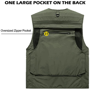 <b>Men's</b> <b>Black</b> Mesh Utility Vest Multi Pocket Zipper Closure Breathable Outdoor <b>Waistcoat</b> for Fishing Hunting Camping - Product Image 4