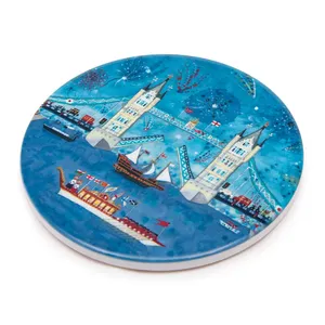 <b>Ceramic</b> Tower Bridge Christmas <b>Coaster</b> with Thematic Digital Print Design for Holiday Gift and Souvenir - Product Image 1