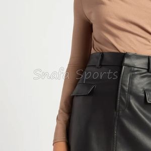 Jupe courte plissée en similicuir pour femme, couleur unie, taille haute, coupe slim, style vintage, élégante et extensible - Product Image 6