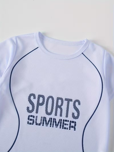 Sports Summer Printed Short Sleeve O-Neck T-Shirt for Boys Quick Dry Casual Jersey 100% Polyester Green Orange White Blue - Product Image 3