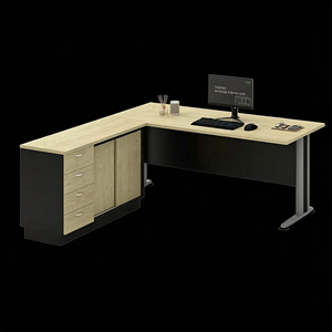 Bureau contemporain en L en aggloméré, design autoportant avec armoire de rangement intégrée pour usage commercial et hospitalier - Product Image 4