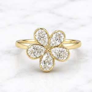 Anillo de Diamantes con Corte de Pera de 0.32CT Cada Uno, para Mujer, Cultivados en Laboratorio, Oro Sólido de 14K, Regalo Sorpresa de Boda para Novias - Product Image 3
