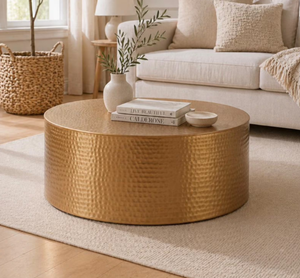 Mesa de Centro Redonda Moderna con Diseño de Tambor Martillado, Mueble Decorativo para Sala de Estar, Salón, Hotel, Venta al por Mayor - Product Image 1