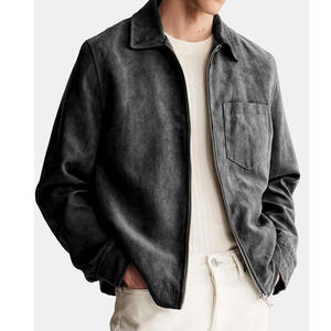 <b>Men's</b> <b>Suede</b> Leather <b>Jacket</b> Workwear Style Turn-down Collar Zipper Closure Solid Color Autumn Wear Regular Fit - Product Image 2