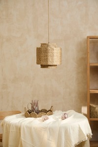 Abat-jour en jonc de mer fait main, style bohème, forme cylindrique, éco-responsable, couvercle de lampe en rotin, luminaire suspendu fabriqué au Vietnam - Product Image 3