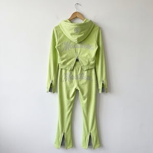 Conjunto Deportivo Verde Lima con Pedrería para Mujer, Sudadera con Cierre y Pantalones Ajustados, Ropa Urbana de Lujo, Venta al Por Mayor, Prendas Personalizadas - Product Image 6