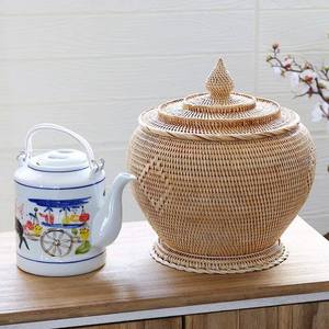 Cestas Redondas Hechas a Mano de Ratán Natural, Caja de Almacenamiento de Té con Asa, Diseño Flexible Vintage Ecológico, Organizador, Cestas de Almacenamiento para el Hogar - Product Image 5