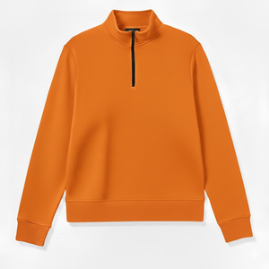 <b>Men's</b> Winter Fleece Half Zip <b>Pullover</b> Eco-Friendly Knitted Sweatshirt with Stand Collar Pocket Plain Dyed Half Zip Sweatshirt - Product Image 1