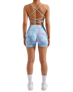 Ensemble de yoga 2 pièces pour femme : Soutien-gorge de sport sans bretelles et short de gym mi-long en polyester/coton – Tenue décontractée d'été - Product Image 6