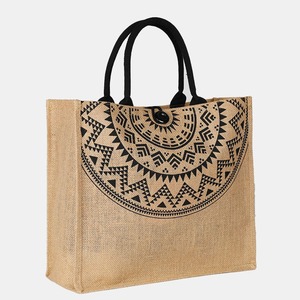 Stylish Jute Shopping <b>Handbag</b> Large Capacity Two Open Handles Natural Fiber Reusable Tote for Grocery Shopping Beach Trips - Product Image 2