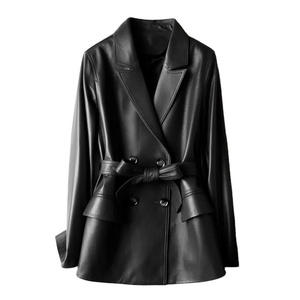 Veste de costume en peau de mouton pour femme taille amincissante longueur MIDI manteau en cuir véritable printemps et automne - Product Image 3