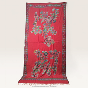 Navy Blue Pashmina <b>Shawl</b> with Multicolor Striped Floral Pattern and Decorative Border for <b>Women</b> - Product Image 6
