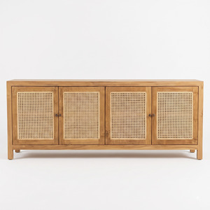 Teak Cane Buffet Cabinet 4 Door Natural Rattan <b>Sideboard</b> for Dining Room Hotel Resort Villa Furniture Manufacturer Indonesia - Product Image 1