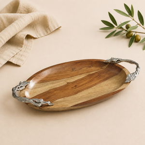 Handmade Oval Acacia Wood Serving Tray With Elegant Metal Handles Eco-Friendly <b>Decorative</b> Platter For Home <b>Kitchen</b> And Wedding - Product Image 4