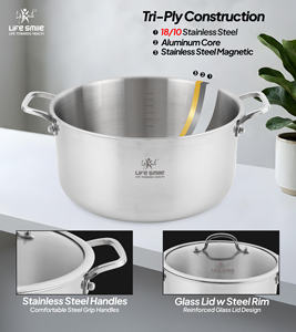 Ensemble de casseroles haut de gamme en acier inoxydable 18/10, 10 pièces, corps robuste, poignées solides en acier inoxydable, couvercles en verre, compatible induction - Product Image 6