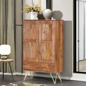 New Eco-Friendly Durable Minimalist Solid Wood Acacia Foldable Extendable Bedroom Wardrobe <b>Sliding</b> Doors 4 Drawers Living Room - Product Image 1