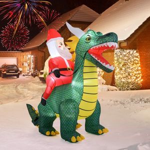 Luci LED Natalizie da 2 Metri, Babbo Natale Gonfiabile a Cavallo su Dinosauro, Progettato per Decorazioni Esterne Natalizie - Product Image 2