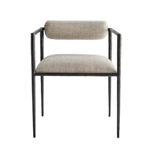 Modern <b>Dining</b> <b>Chair</b> Upholstered Seat and Back Forged Metal Frame Linen Texture Side <b>Chair</b> for Apartment <b>Dining</b> Room - Product Image 2