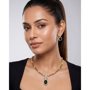 Indian Ethnic Brass Casual <b>Bridal</b> <b>Jewelry</b> <b>Sets</b>-Kamya Victorian Gold Plated Wedding Hasli Necklace <b>Set</b> - Product Image 1