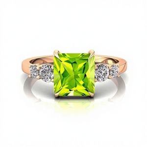 Bague solitaire Halo en or pur 18 carats avec pierres précieuses péridot naturelles de qualité supérieure de conception moderne et diamant blanc véritable - Product Image 1