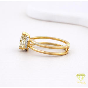 แหวนหมั้นเพชรโมอิสซาไนต์ทรงลูกแพร์แบบเปิดสองวง ทองคำขาว 14K ดีไซน์เรียบง่าย แหวนแต่งงานสำหรับผู้หญิง - Product Image 3