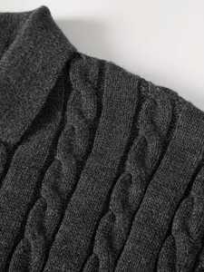 Pull en maille torsadée acrylique personnalisé pour homme, col montant zippé, manches longues, décontracté, bleu marine, tricot d'hiver, haut OEM - Product Image 4