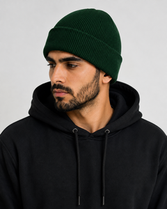 Bonnet unisexe en tricot vert 100 % acrylique, bordé, couleur unie, décontracté, chaud pour l'hiver, pour adultes, taille 56-58 cm, style urbain, broderie - Product Image 3