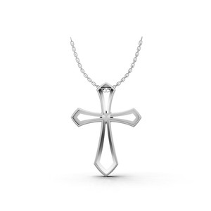 Collier pendentif croix religieuse en or 18 carats avec perle rose et diamant de laboratoire, bijoux fins pour femme - Product Image 3