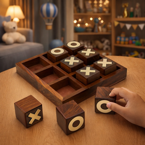 Jeu de Tic Tac Toe en bois fait main |   Plateau de jeu de Tic-Tac-Toe en bois de palissandre indien |   Coffret cadeau de jeu de stratégie décoratif de classe premium - Product Image 4