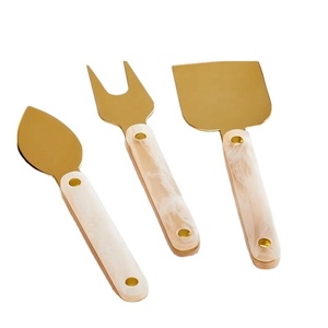Elegant Gold-Finished Cheese Spreader Set Handcrafted Metal Knife with Resin Handles for Home Serving and Tabletop Decor - Product Image 1