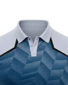 เสื้อโปโลผู้ชายสีน้ำเงินและสีเทา แขนสั้น พิมพ์ลายกราฟิก สวมใส่สบาย ระบายอากาศได้ดี ผลิตจากโพลีเอสเตอร์ เหมาะสำหรับกีฬากอล์ฟ เทนนิส และการฝึกซ้อม - Product Image 5