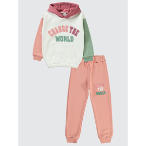 Conjunto de sudadera con capucha y pantalones de algodón para niñas, estampado Change The World, rosa, verde, blanco, edad infantil, 2 piezas - Product Image 1