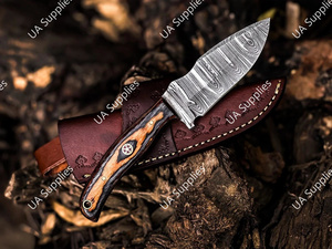 มีดใบตรงด้ามไม้ปักก้า ดามัสกัสสตีล พร้อมปลอกหนัง สำหรับล่าสัตว์และตั้งแคมป์ แบบพกพา รับผลิต ODM/OEM  ขั้นต่ำในการสั่งซื้อน้อย - Product Image 6