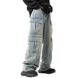 กางเกงยีนส์ทรงแบ็กกี้ดีไซน์ใหม่ขายดี พร้อมป้ายสั่งทำ สไตล์สตรีทแวร์สำหรับผู้ชาย ทรงหลวม ทรงตรง - Product Image 1