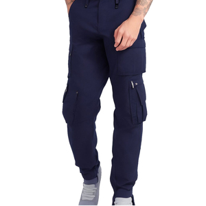 Pantalones Cargo Azul Marino para Hombre con Múltiples Bolsillos, Cintura Elástica, Estilo Workwear, Tela de Lona de Secado Rápido, para Otoño - Product Image 3