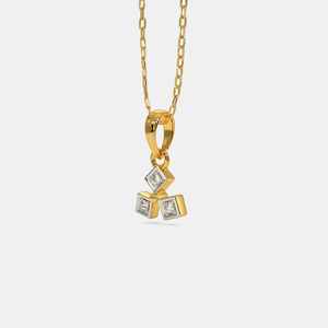 สร้อยคอจี้เพชรสามเม็ดสีเหลืองทองคำขาวเพาะเลี้ยงในห้องปฏิบัติการ - Product Image 3