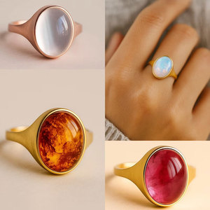 Handmade Brass Green <b>Jade</b> <b>Ring</b> Minimalist Round Gemstone <b>Ring</b> Natural Stone Boho Vintage Jewelry for Women - Product Image 2