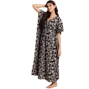 Cotton Kaftan Nighty/Free Size/Batik Print/Drawstring/Nightdress/Nightwear/Full Length - Product Image 2