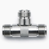 Adaptador N Prémium F-F-F, Conector Coaxial RF de Acero Inoxidable Plateado para Sistemas de Red de Comunicación y Uso Industrial