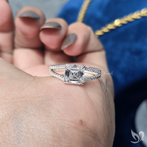 2CT Asscher Lab Diamond Engagement <b>Ring</b> <b>Split</b> Shank Pave Band 10K White Gold IGI Certified - Product Image 4