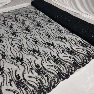 Fournisseur en gros de tissus en soie brodés de perles, Fabricant de tissus en soie brodés de perles en Inde, Tissu en soie brodé avec des perles F - Product Image 1