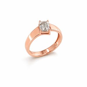14K Rose Gold Emerald Cut Diamond Solitaire <b>Ring</b> for <b>Men</b> Modern Minimalist Geometric Band Polished Finish Wedding Party Daily - Product Image 2