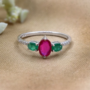 Buy Luxurious Accent Diamond Natural Ruby <b>Emerald</b> Gemstone 925 Sterling <b>Silver</b> Women <b>Ring</b> Birthday Wedding Jewelry Wholesale - Product Image 4
