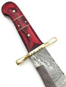 High contrast acid etched patterned damascus steel Wood Handle prep <b>tool</b> with clip-point <b>profile</b> and flat spine - Product Image 4