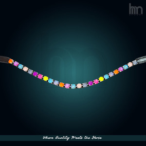 Magnífica Diadema de Cuero Anatómica en Forma de U de 1 Fila Multicolor de Calidad Premium con Adornos Brillantes para Caballo, Accesorios para Brida de Doma - Product Image 1