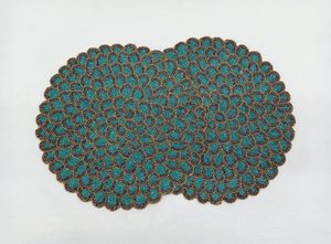 Salvamantel Redondo Hecho a Mano con Cuentas, Diseño Bohemio Azul, Salvamantel de Tela de 450 mm de Diámetro - Product Image 3