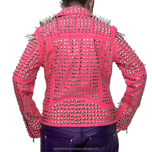 แจ็กเก็ตหนังแท้มีหนามแหลมสำหรับผู้หญิงเสื้อโค้ทพังค์แนวโกธเทศกาลแฟชั่นหนังวัวมีหนามแหลมยาว - Product Image 5