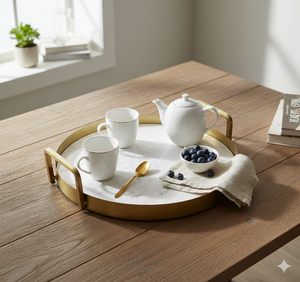 Plateau de service de luxe en marbre écologique avec poignée, idéal pour les fêtes de Noël, la restauration, les restaurants et les hôtels – Vente chaude - Product Image 1