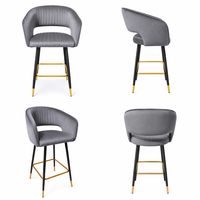 DM Chaise de bar moderne en velours cannelé avec accoudoirs, dossier incurvé ouvert, pieds en métal noir et or, repose-pieds, vente en gros directe usine